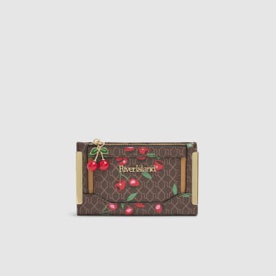Brown Cherry Monogram Print Purse