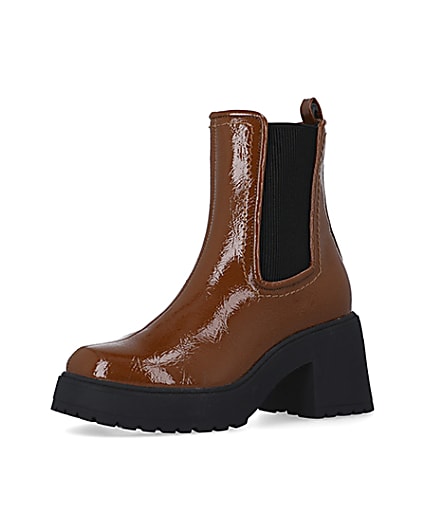 360 degree animation of product Brown chunky heeled ankle boots frame-1