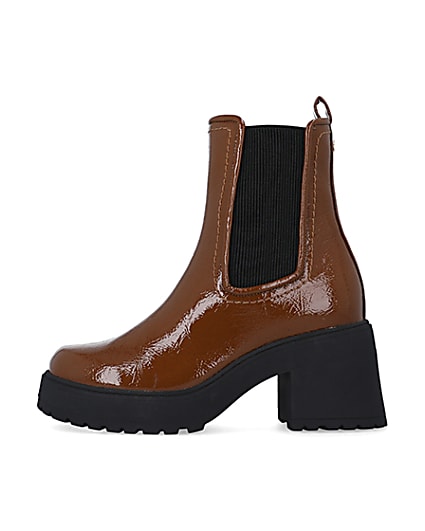 360 degree animation of product Brown chunky heeled ankle boots frame-3