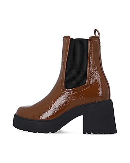 360 degree animation of product Brown chunky heeled ankle boots frame-4