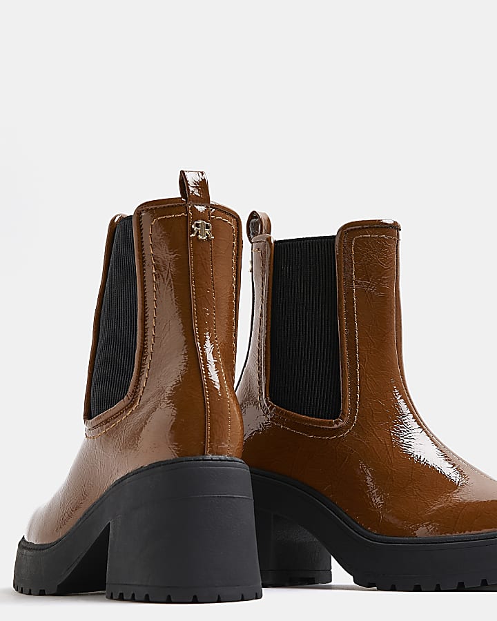 Brown chunky heeled ankle boots
