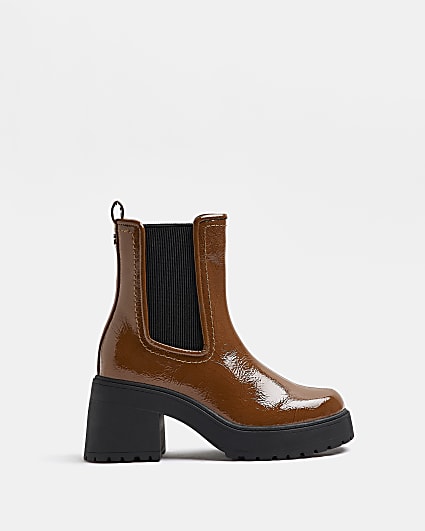 Brown chunky heeled ankle boots