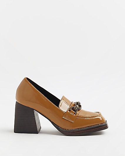 Brown chunky heeled loafers