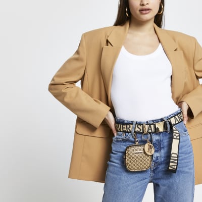 Brown clip on purse belt