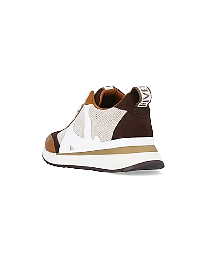 360 degree animation of product Brown colour block raffia trainers frame-7