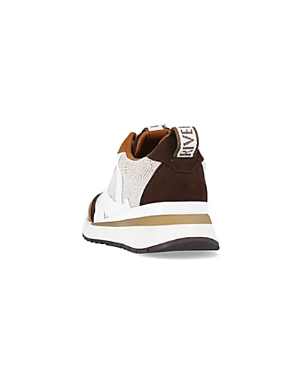 360 degree animation of product Brown colour block raffia trainers frame-8