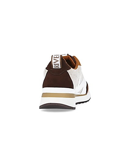 360 degree animation of product Brown colour block raffia trainers frame-10