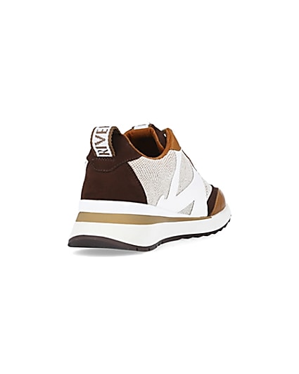 360 degree animation of product Brown colour block raffia trainers frame-11