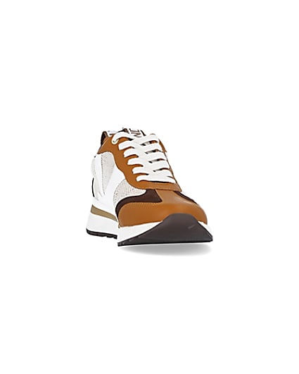 360 degree animation of product Brown colour block raffia trainers frame-20