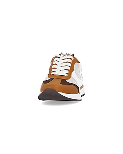 360 degree animation of product Brown colour block raffia trainers frame-22