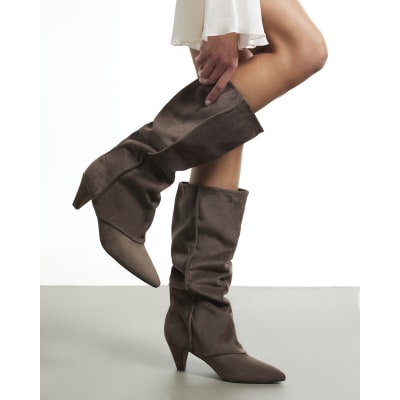 Cone Heel Slouch Calf Boots