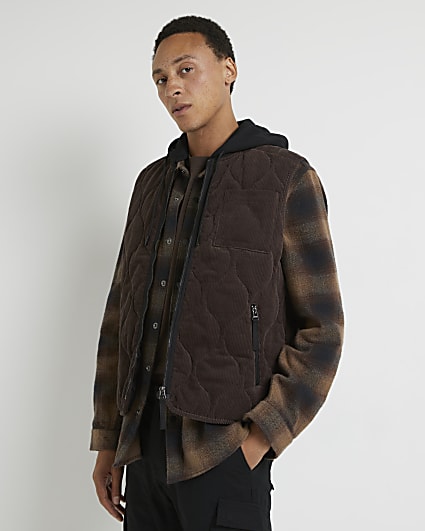 Brown cord quilted gilet