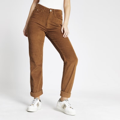 Brown corduroy Mom high rise jeans | River Island