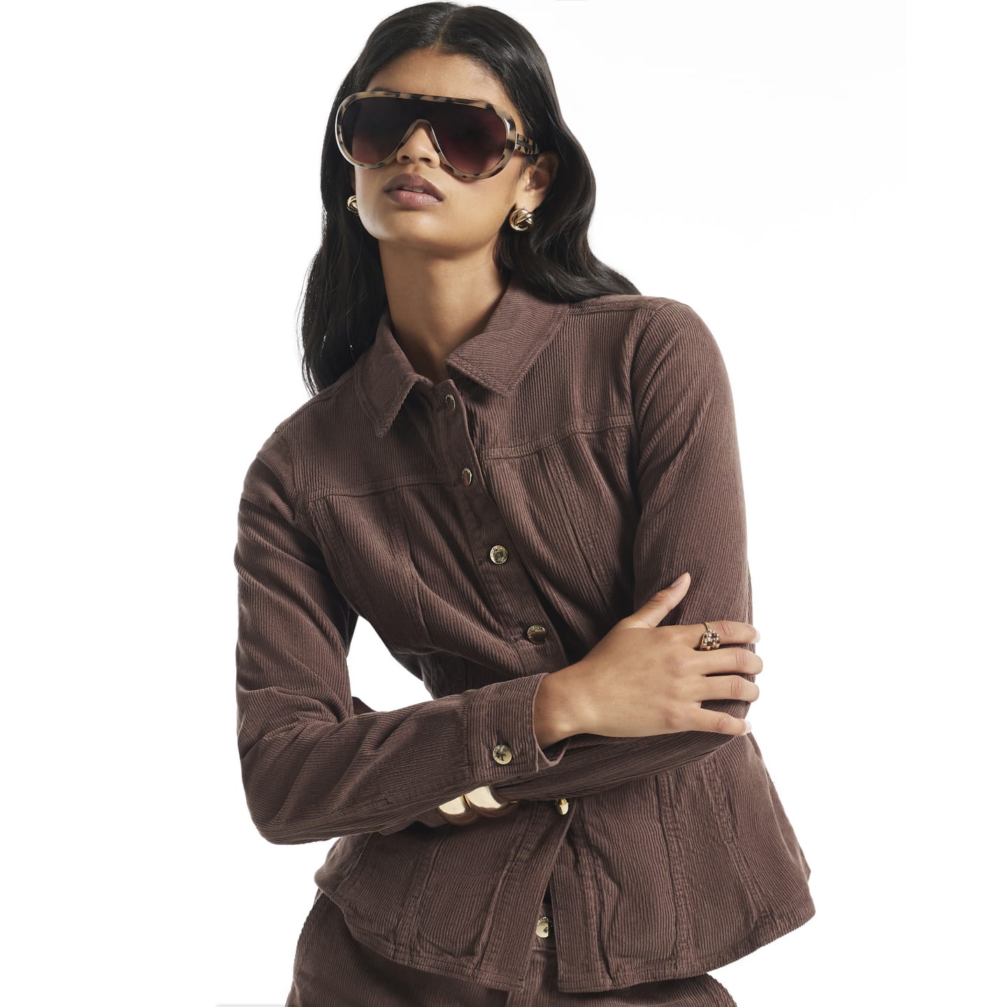 River Island Brown Corduroy Waisted Jacket — photo 1 of 1