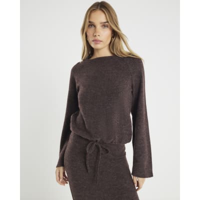 Brown Cosy Long Sleeve Bubble Hem Top