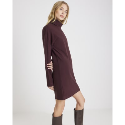 Brown Cosy Long Sleeve High Neck Mini Dress