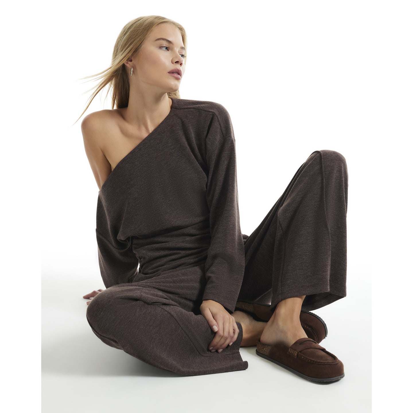 River Island Brown Cosy Off The Shoulder Asymmetric Top — photo 1 of 1