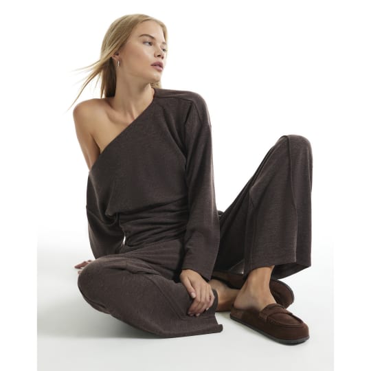 River Island Brown Cosy Off The Shoulder Asymmetric Top