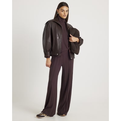 Brown Cosy Wide Ribbed Trousers