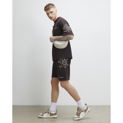 Brown Cotton Blend Regular Fit Roping Shorts