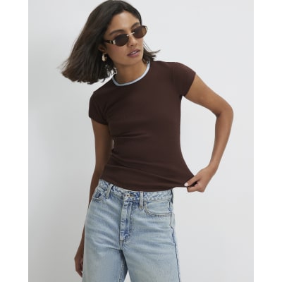 Cotton Blend Ribbed Short Sleeve Top