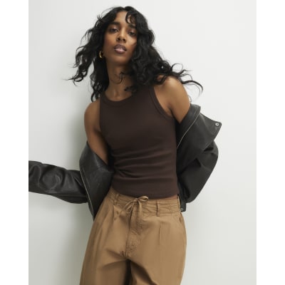 brown-cotton-blend-sleeveless-
