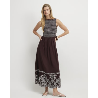 Cotton Embroidered Hem Midi Dress