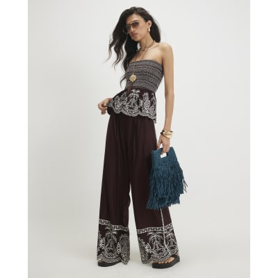 Cotton Embroidered Hem Trousers