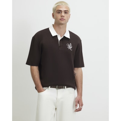 Brown Cotton Knitted Embroidered Rugby Shirt
