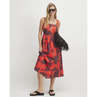 Cotton Poplin Printed Midi Dress