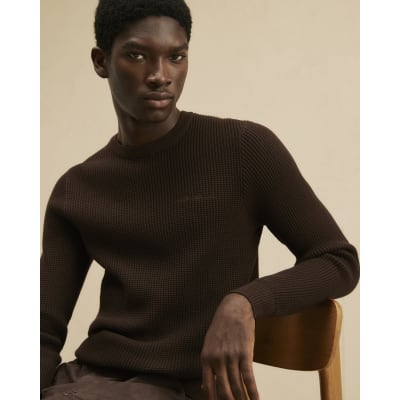 Brown Cotton Waffle Knitted Jumper