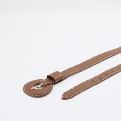 Brown covered buckle belt River Island