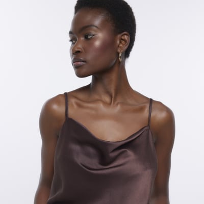 Brown cowl neck cami top