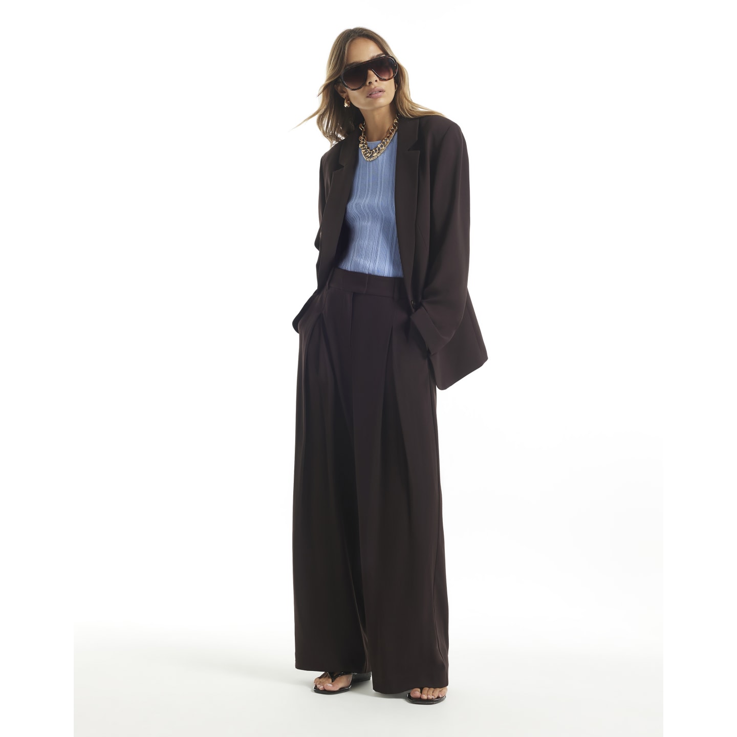 River Island Brown Crepe Wide Leg Trousers — photo 1 of 1