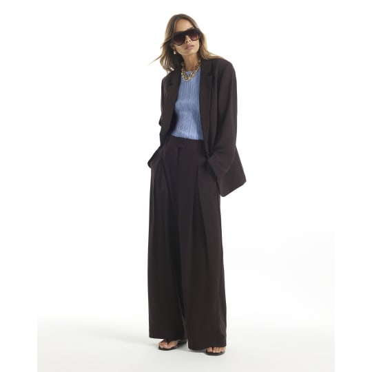 River Island Brown Crepe Wide Leg Trousers
