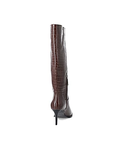 360 degree animation of product Brown croc embossed knee high pointed boots frame-10