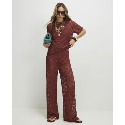 Brown Crochet Lace Trousers