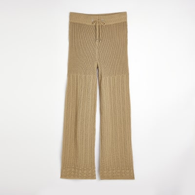 Brown crochet wide leg trousers