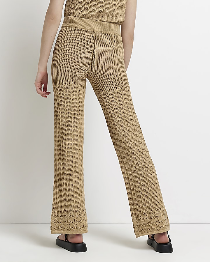 Brown crochet wide leg trousers
