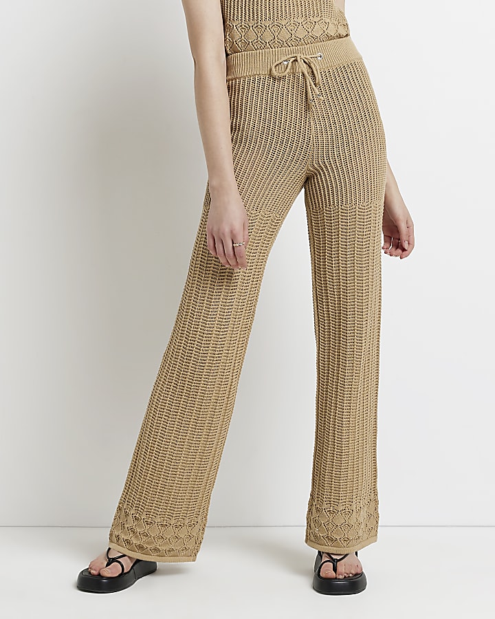 Brown crochet wide leg trousers