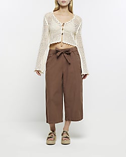 Brown cropped wide leg trousers