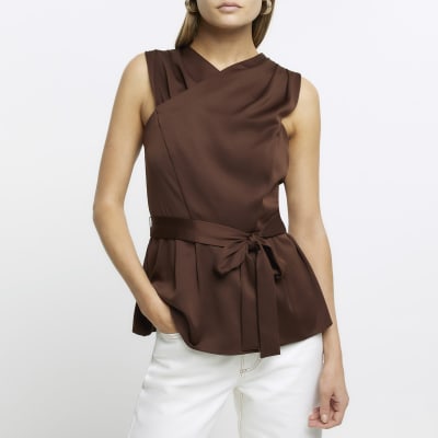 Brown cross front top