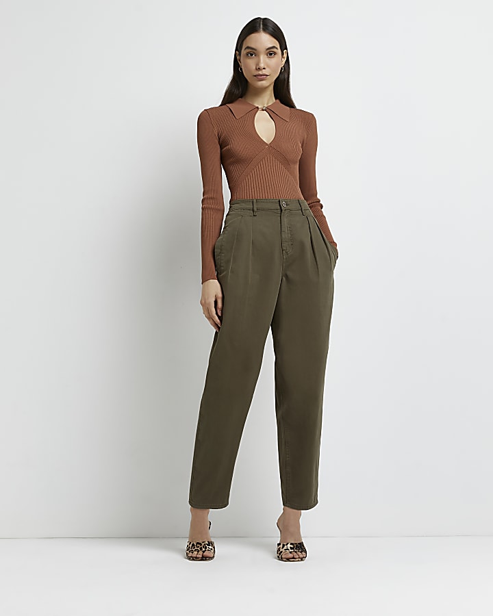 Brown cut out knitted top