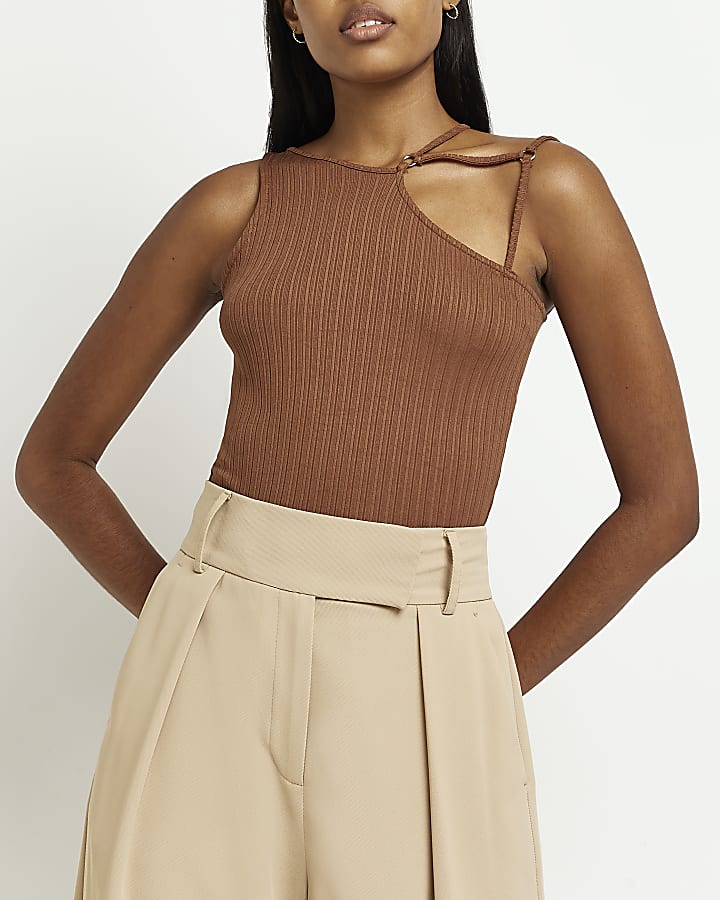 Brown cut out top
