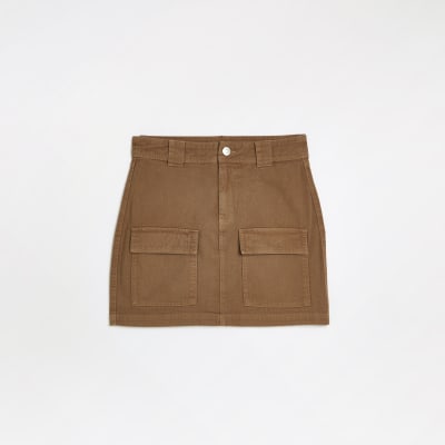 Brown denim mini skirt