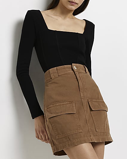 Brown denim mini skirt