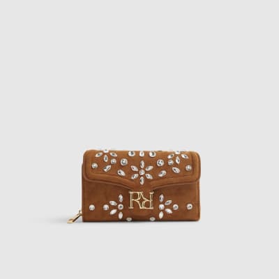 Diamante Tab Front Zip Around Purse