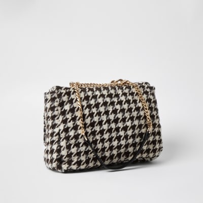 Brown dogtooth soft underarm shoulder handbag