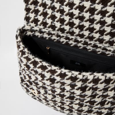 Brown dogtooth soft underarm shoulder handbag