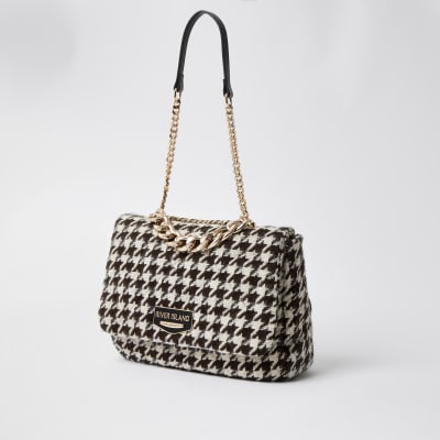 Brown dogtooth soft underarm shoulder handbag